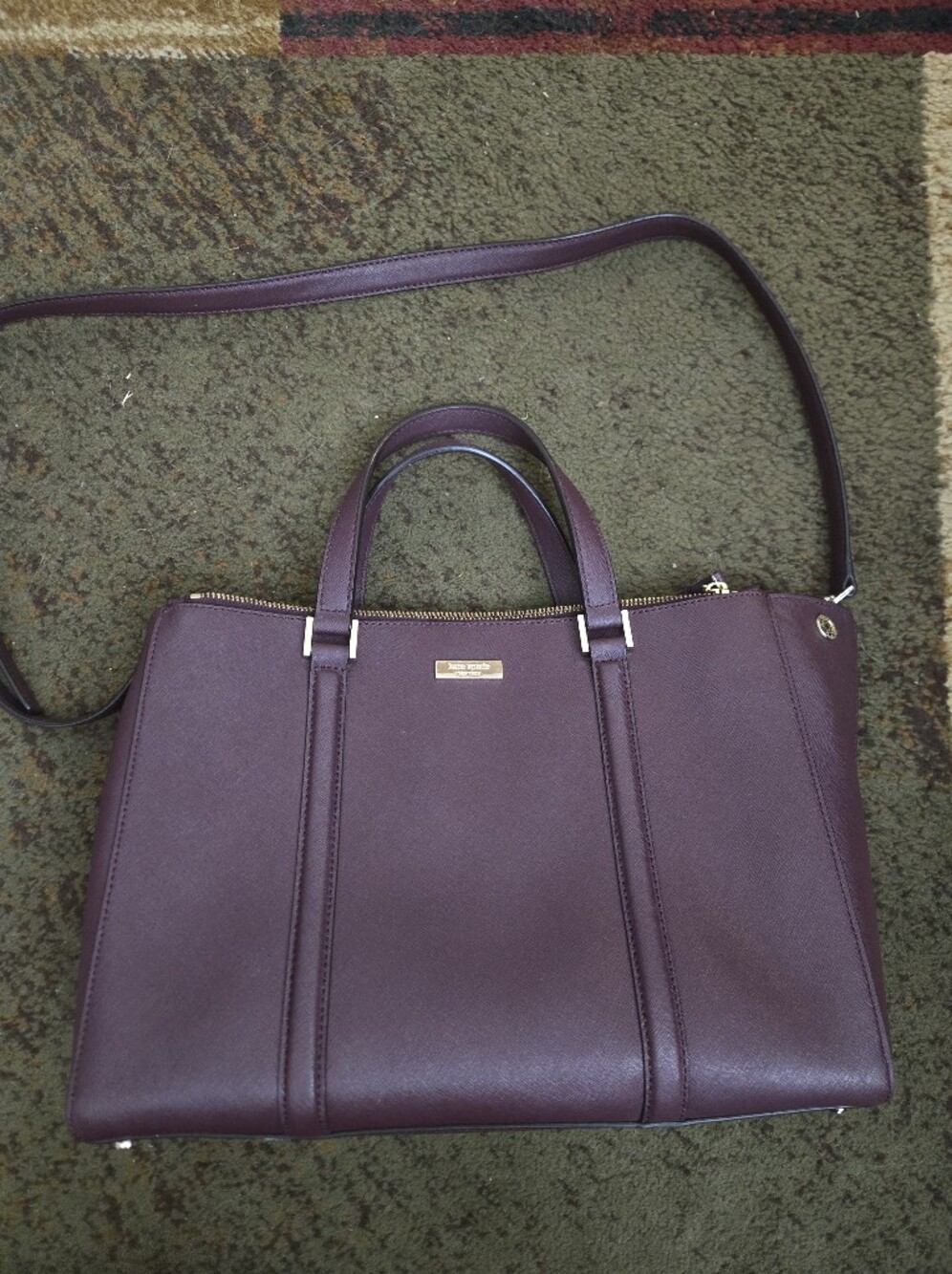 kate spade Plum Structured Tote with Gold-Tone Plaque